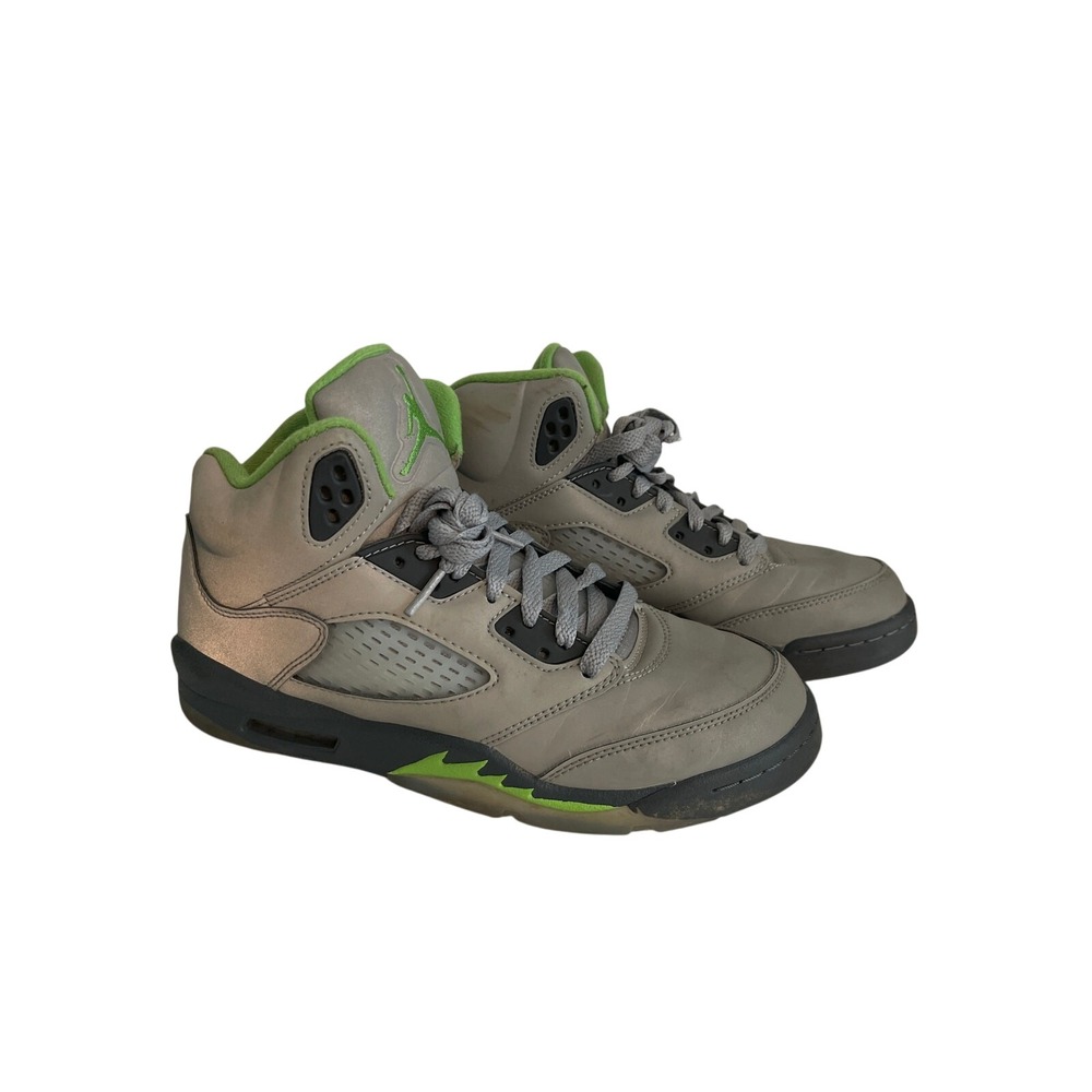 Air Jordan 5 Retro Grey Neon Green Basketball‎ Shoes 6.5Y Mens 6.5 Womens 7.5